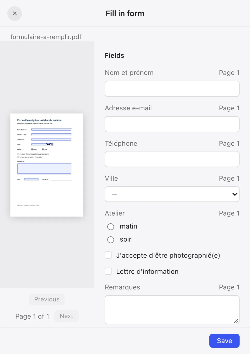 Fill in form