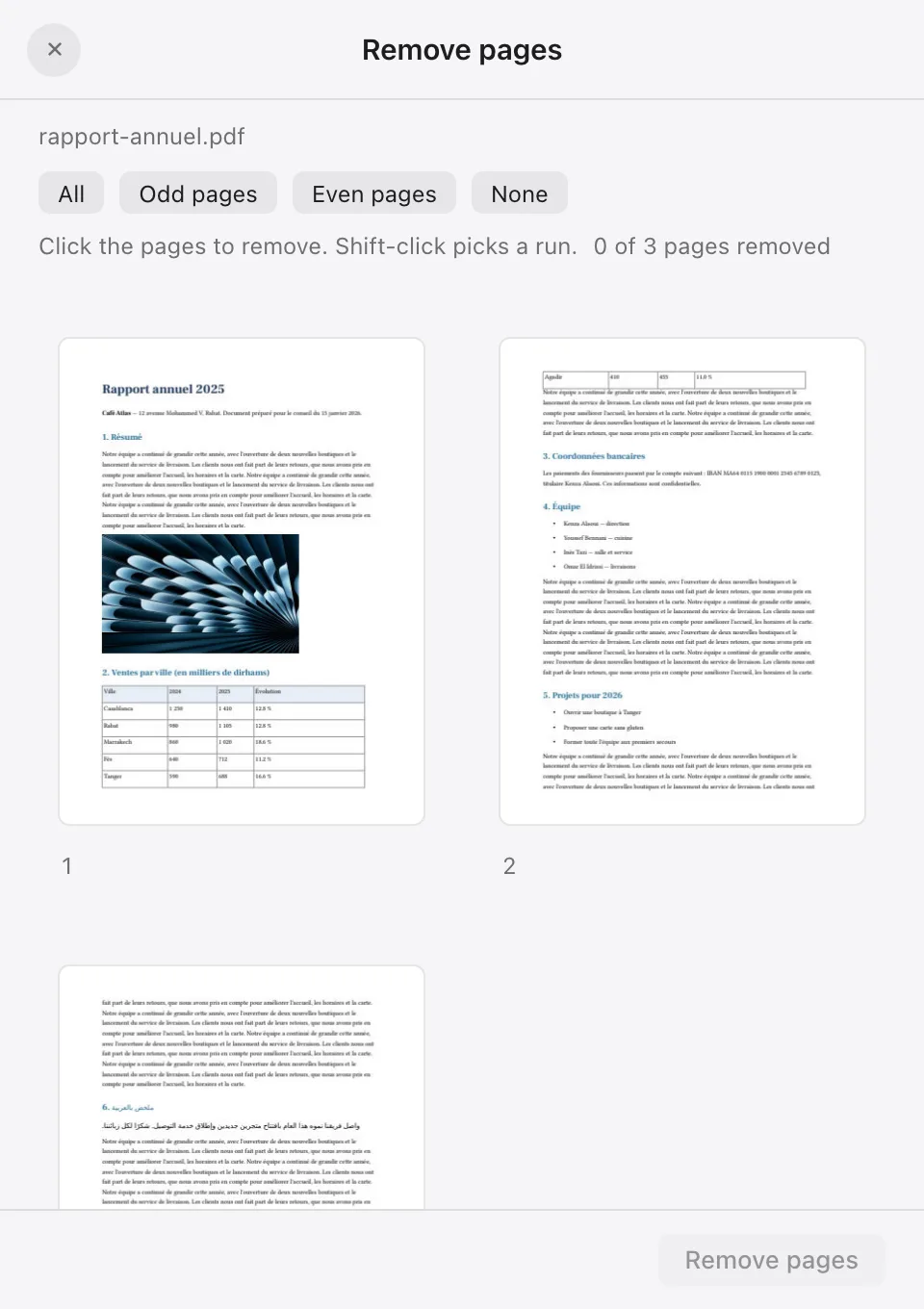 Remove pages
