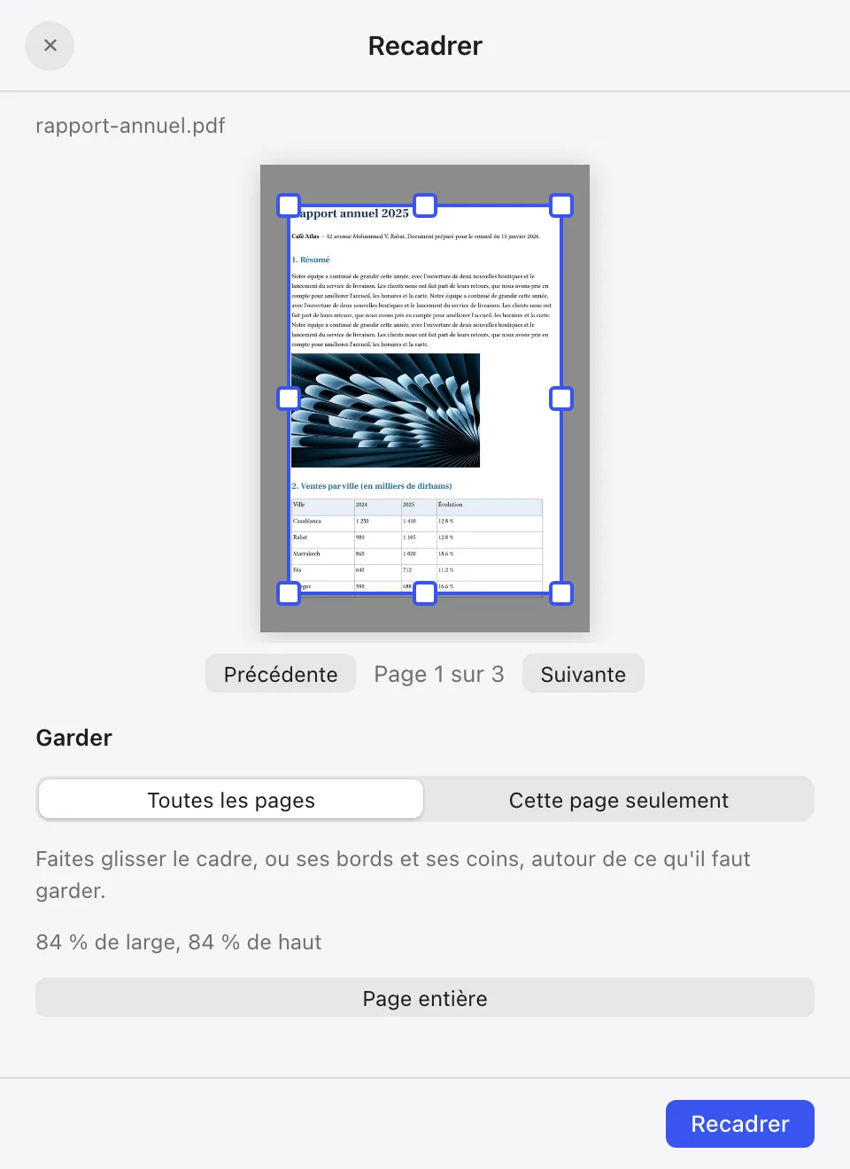 Recadrer les pages