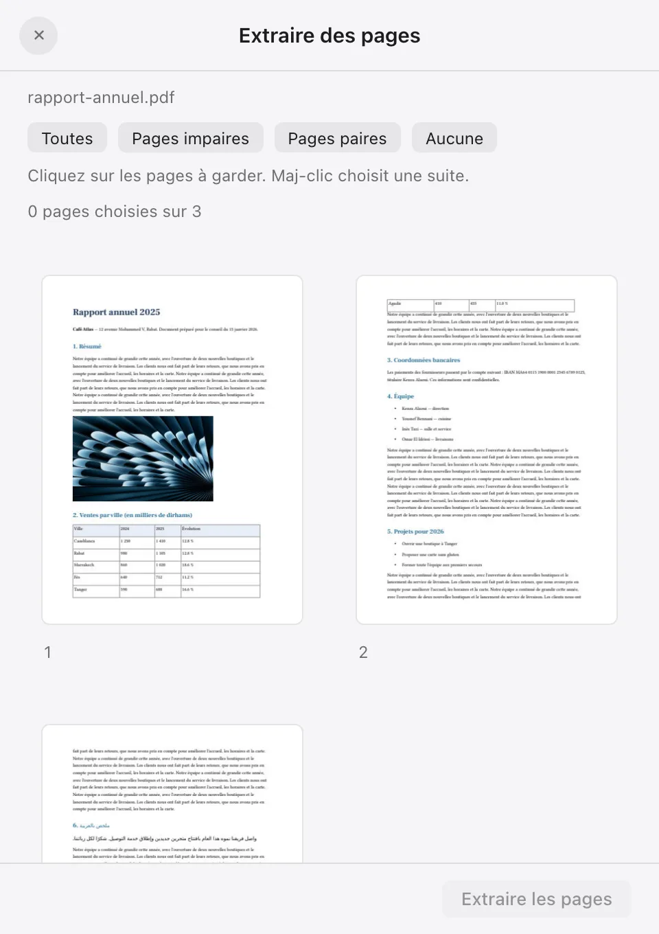 Extraire des pages